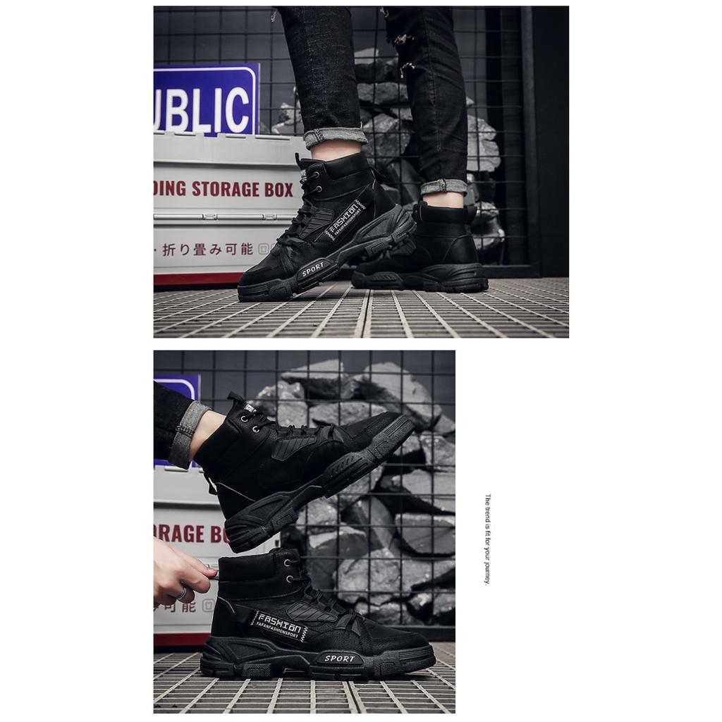 Casual Outdoor Work Boots,Trendy Men's Shoes Fashion Leather Boots,British High Top Men's Boots