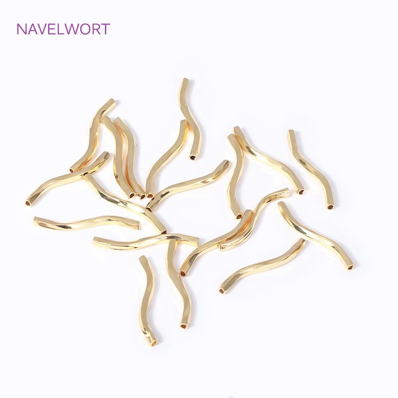 1.8x20MM 18K Gold Plated Brass Wavy Curved Tube Beads Metal Spacer Separator Beads For Jewelry Making DIY Bracelet Accessories
