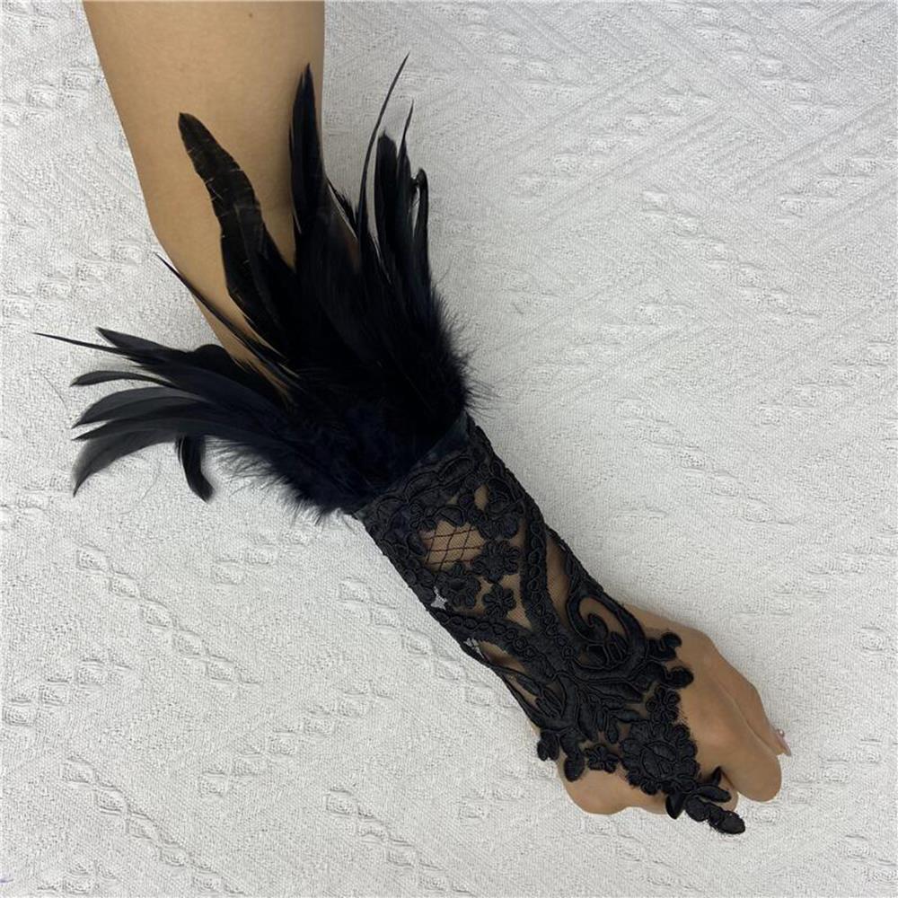 1PC Sexy Lace Feather Long Gloves Party Cosplay Lace Wrist Cuffs Wedding Party Show Costume Halloween Gothic Sleeves Accessories