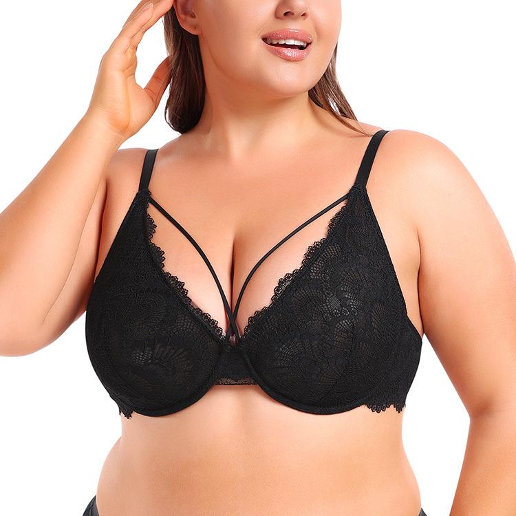 Plus Size Summer Sexy Lace Underwire Bra, Ultra Thin Breathable Sheer Lingerie for Large Bust Women