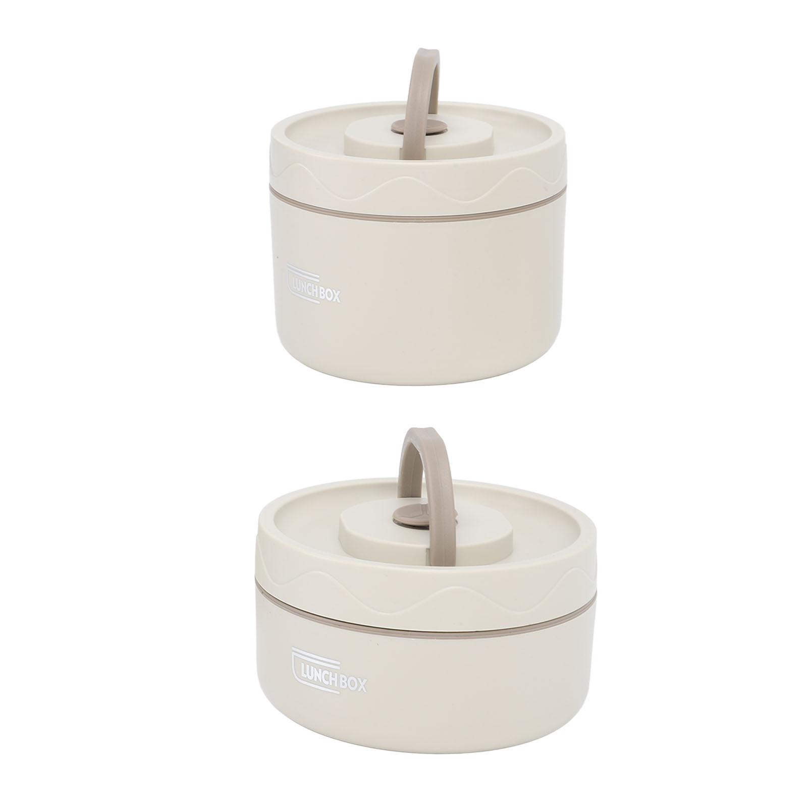 

Insulated Lunch Container 304 Stainless Steel Sealed Multifunction Portable Round Thermal Bento Box with Thermal Bag 2 packs + insulation bag off-white