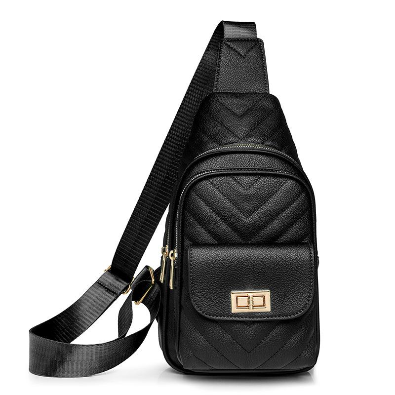 

Женская нагрудная сумка из мягкой кожи большой вместимости, многослойная сумка через плечо, однотонная сумка через плечо для мобильного телефона чёрный