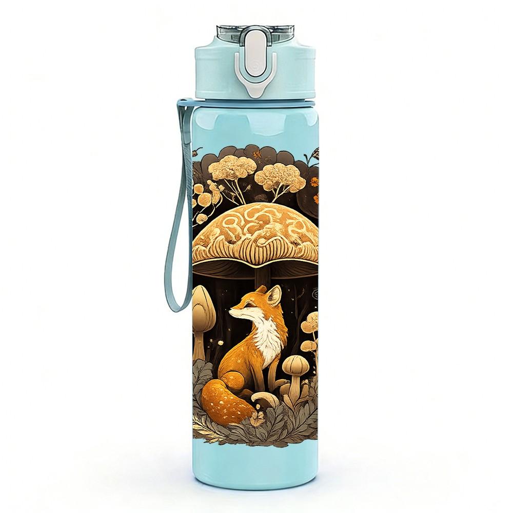 1PC Wild Mushroom Forest Art Print 750ml Color Plastic Sports Water Bottle Leakproof Flip Straw Lid Suitable for Sports Office Home Use