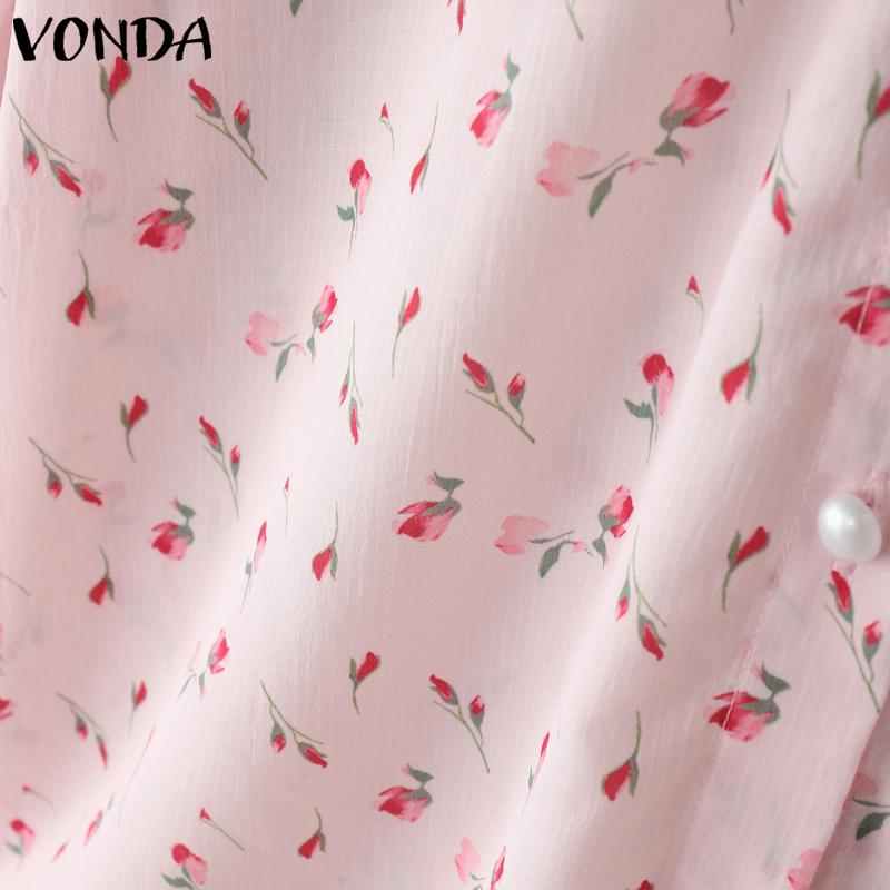 VONDA Damen Sommer Puffärmel Stickerei Saum Blumendruck Lässige Bluse