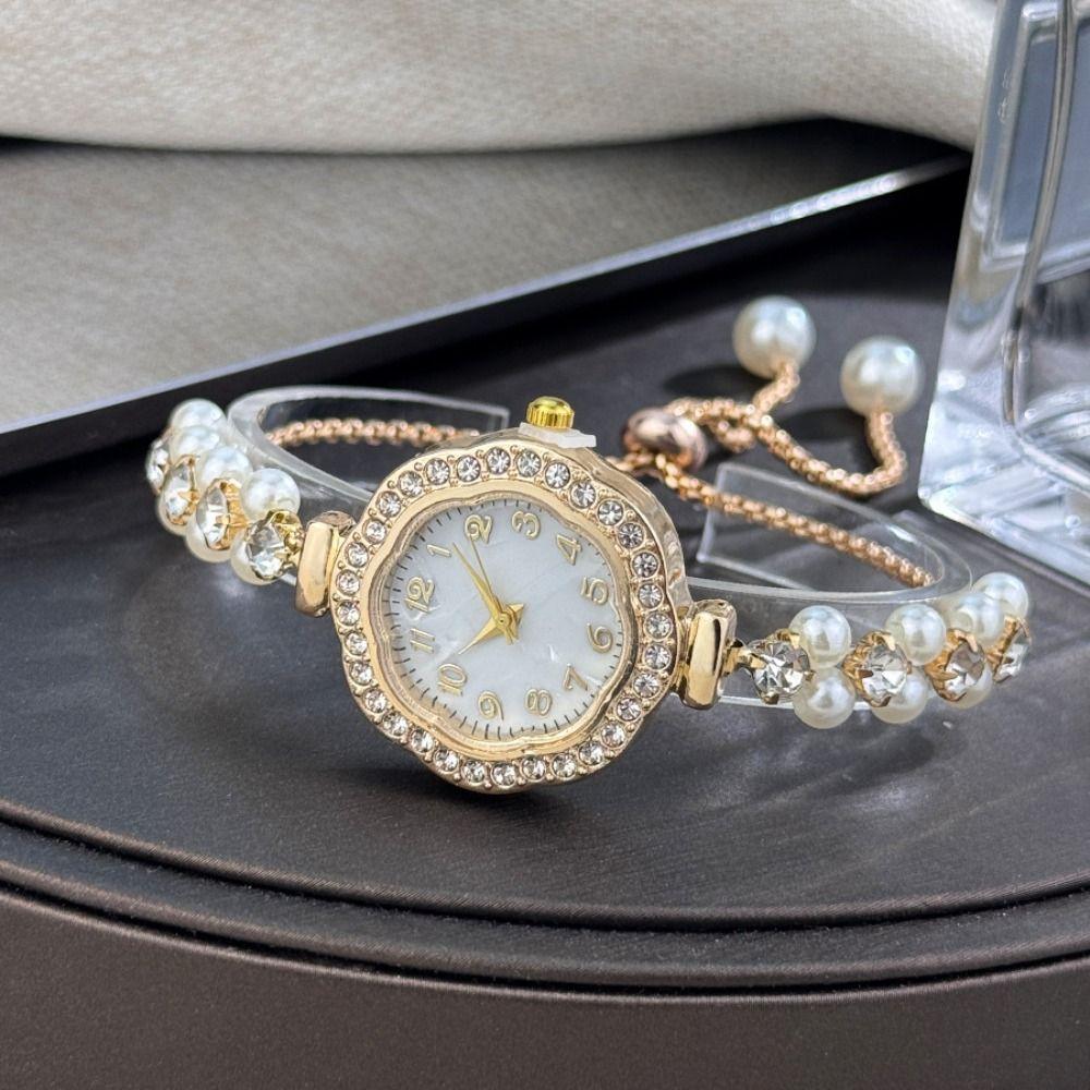 Diamond-Encrusted Case Pull-Open Bracelet Watch Adjustable Strap Chain Watch  Women Girls