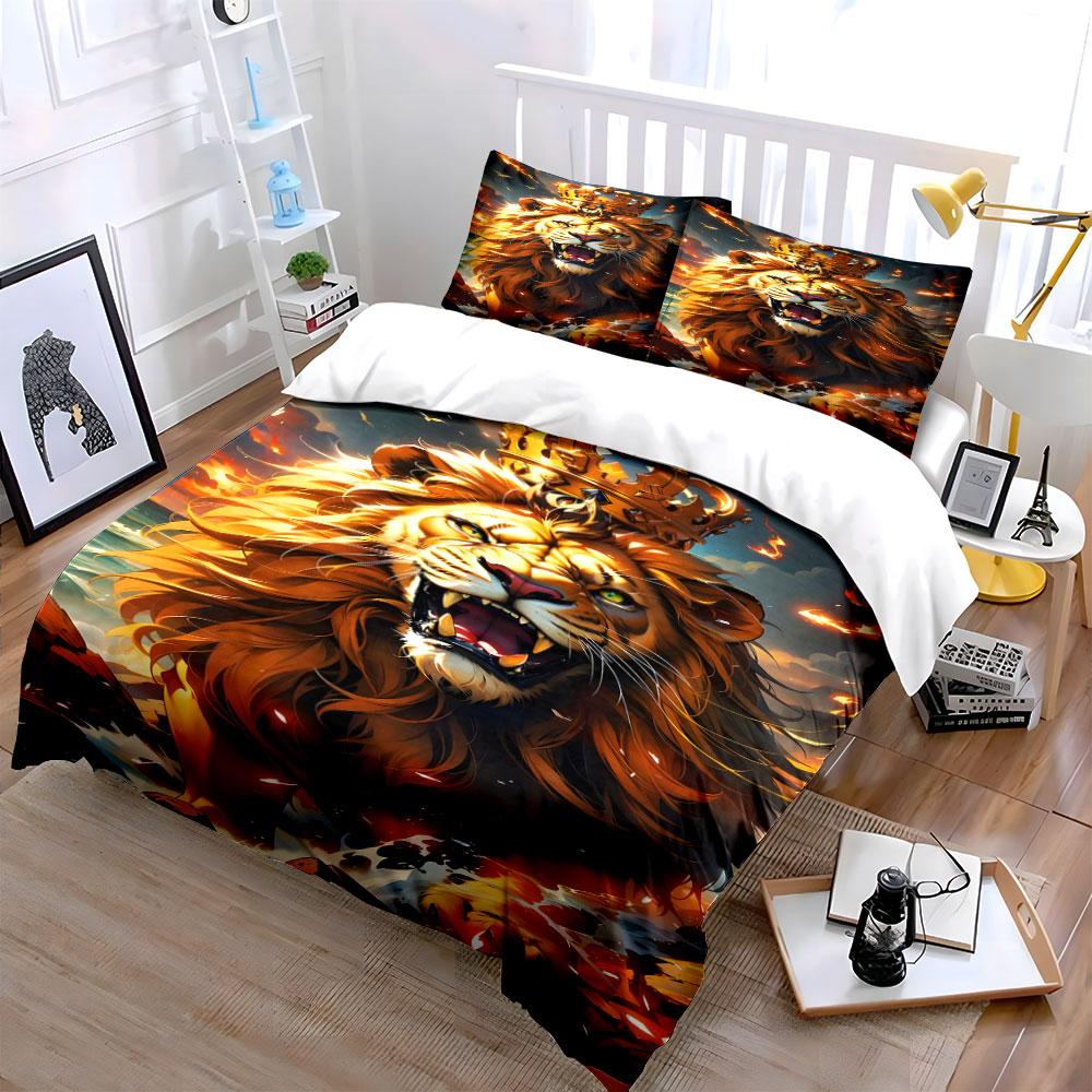Roaring lion with crown. Bedding sets Duvet cover sets Duvet covers Pillowcases(1*Duvet Cover 2*Pillowcases without duvet insert)