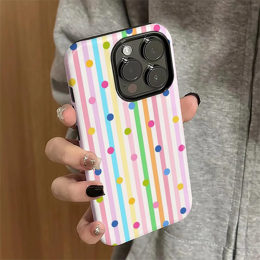 Film 2-in-1 Color Striped Polka Dots for iPhone 17Promax Apple 15PRO/16/14 Shell