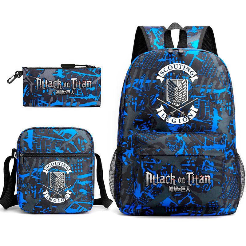 Attack Giant Elementary School Bag Backpack Casual School Bag Three-piece Set