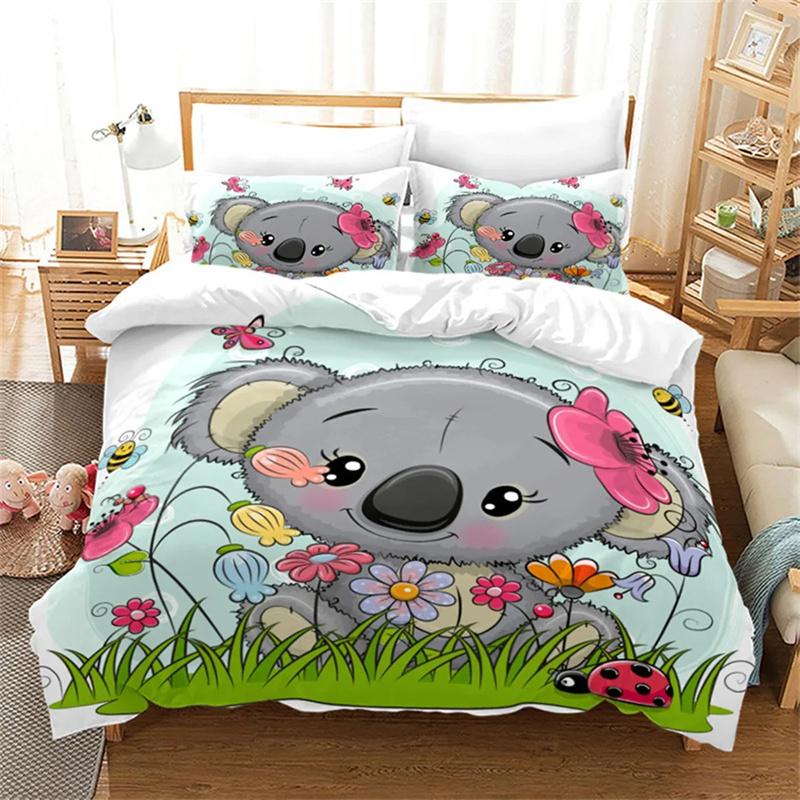 Cartoon Koala Duvet Cover Microfiber Cute Animal Print Queen King Size for Boys Girls Kids Room Decor