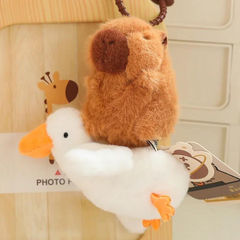 9/12cm Cute Cartoon Capybara Pendant Plush Toy Stay Wire Crocodile Goose Dog Cute Kapila Keychain Doll Desktop Doll Car Pendant