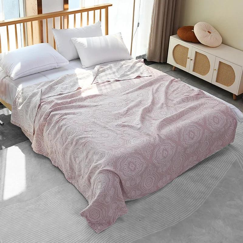 Boho Three Layers Pure Cotton Blanket Gauze Adult Cool Quilt Comforter Sofa Cover Single Double Soft Blanket For Beds Thin Sheet