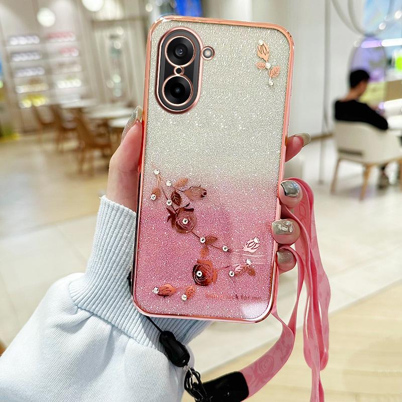 For OnePlus Ace 5 Racing 5G/Nord CE5 5G Case Flower Pattern TPU Gradient Phone Cover with Lanyards