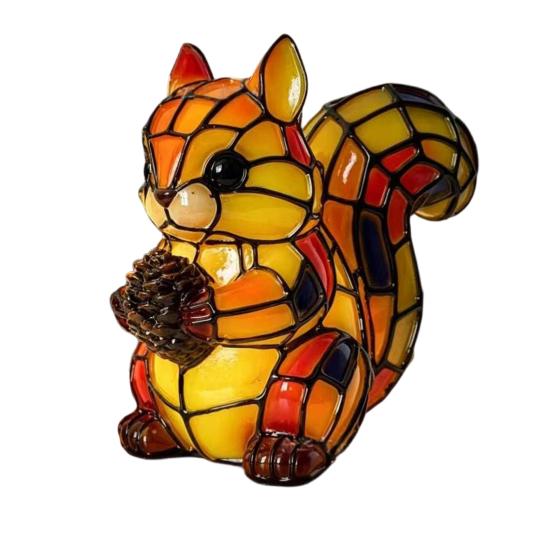 Rainbow Stained Glass Animal Night Light, USB Powered Retro Highland Cow/Koala/Squirrel Resin Lamp for Bedroom, Desk, Home Decor