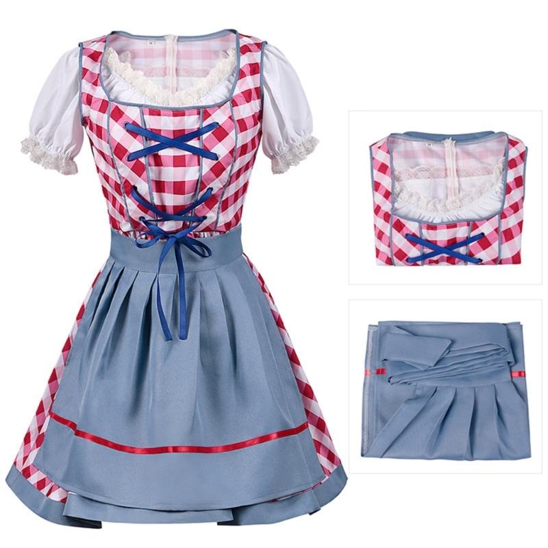 German Bavarian Oktoberfest Costume Set,Halloween Beer Costume Dirndl Dresses Blouse Shirt Apron for Adult Womens