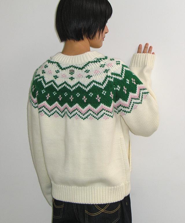 RONRON Nordic Fair Isle Cowichan Knit Zip Up Ivory
