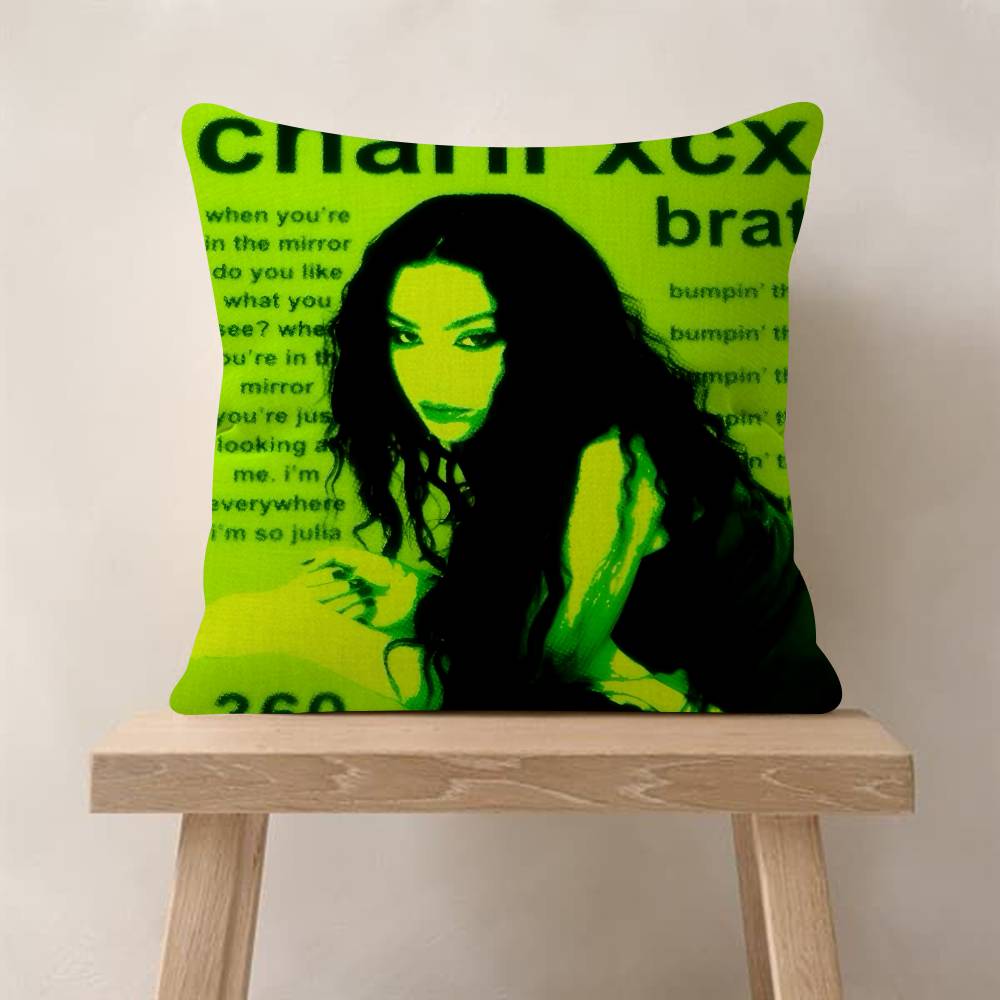 Singer CCharli XCX BRAT  Pillow Covers Cartoon Sofa Decorative Home Doublesided Printing Short Plush Cute Cushion Cover