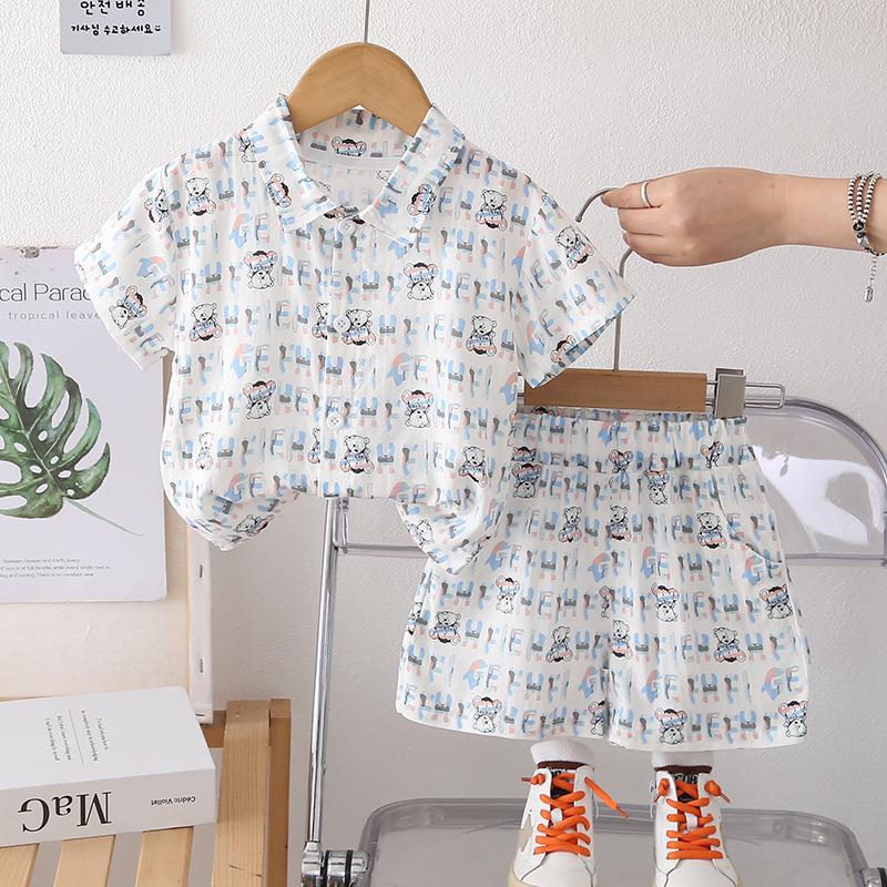 

Cartoon Letter Print Boys Summer Shirt & Shorts Set - Cotton, Short-Sleeved 110cm - XL