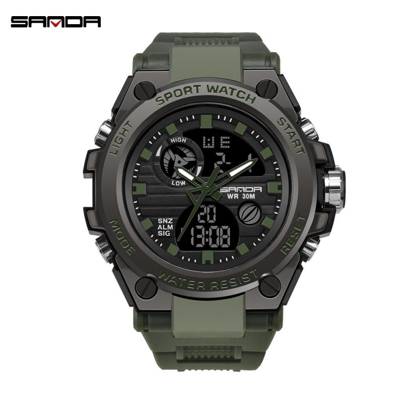 Sanda Men's Multifunctional Dual Display Luminous Waterproof Sports Watch for Teens