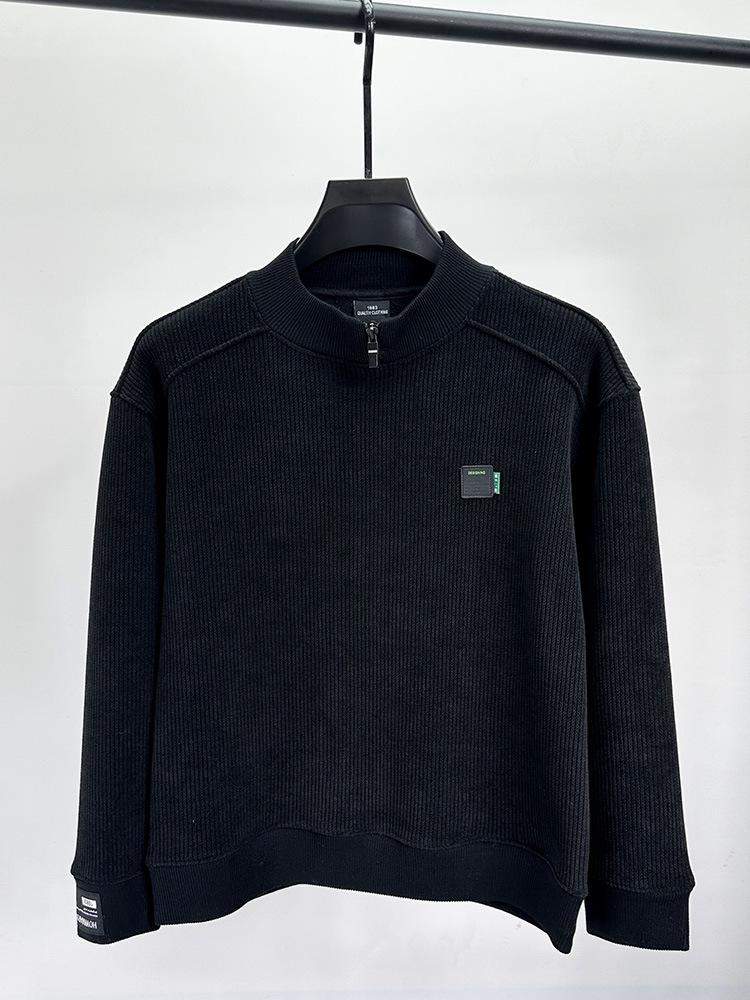 Brand Men's Fleece-Lined Half-Zip Collar Sweatshirt: Autumn & Winter Casual Trendy Warm Pullover Sweater.