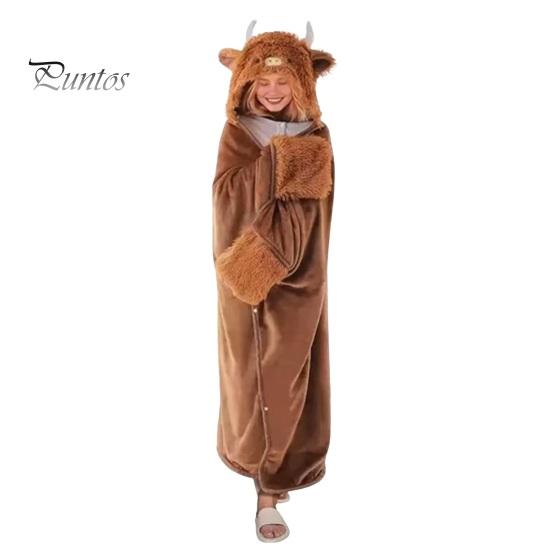 Comfortable Loungewear for Women Halloween Wearable Blanket Hoodie, Cozy Hooded Highland Cow Cape, Soft Festive Winter Throw Plush Sloth Black