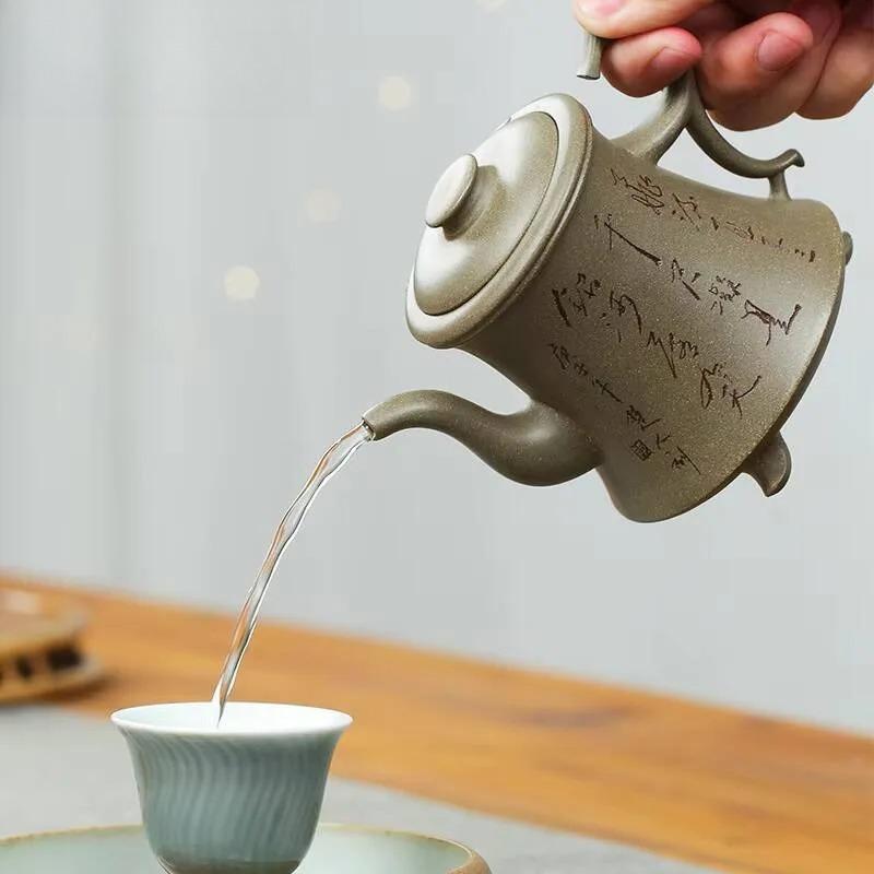 250ml Authentic Yixing Raw Ore Crab Shell Green Mud Three-legged Purple Clay Teapot Handmade Household Kung Fu Teaset Customized
