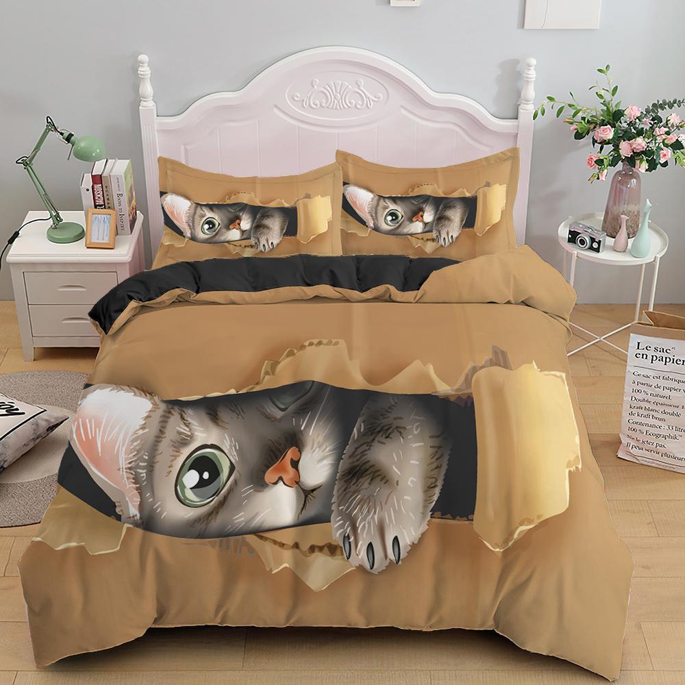 

3D Пододеяльник Король Королева Кошка Милый Мультяшный Котенок Комплект Постельного Белья Для Детей Подростков Взрослых Домашнее Животное Белый 2/3шт Полиэстеровый Пододеяльник EU single(135x200cm)