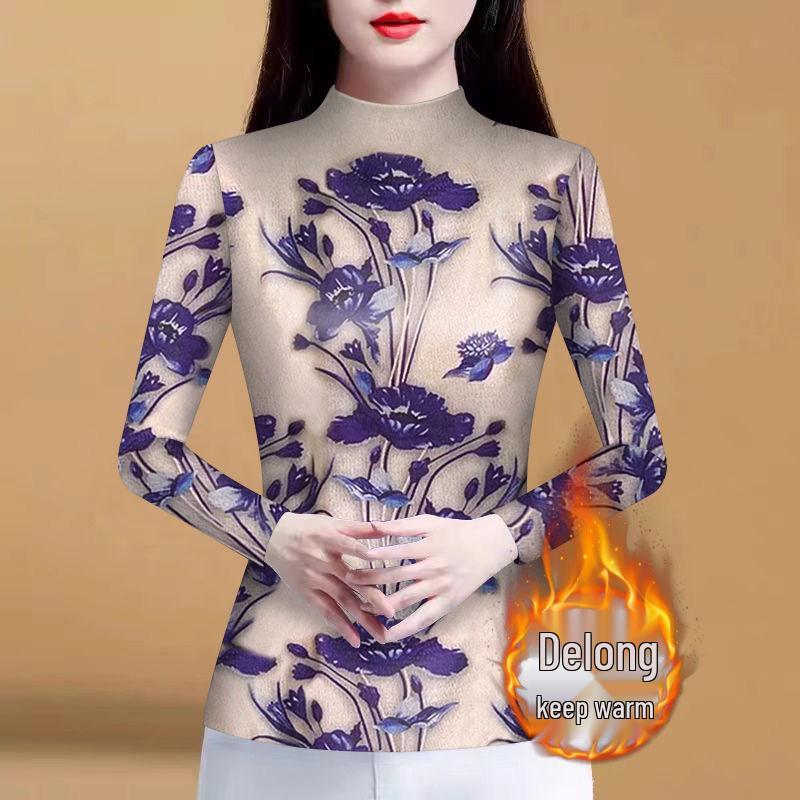 

Women s Midlife Autumn/Winter Semi-High Collar Long-Sleeve Fashion Top L (95-110 Jin)