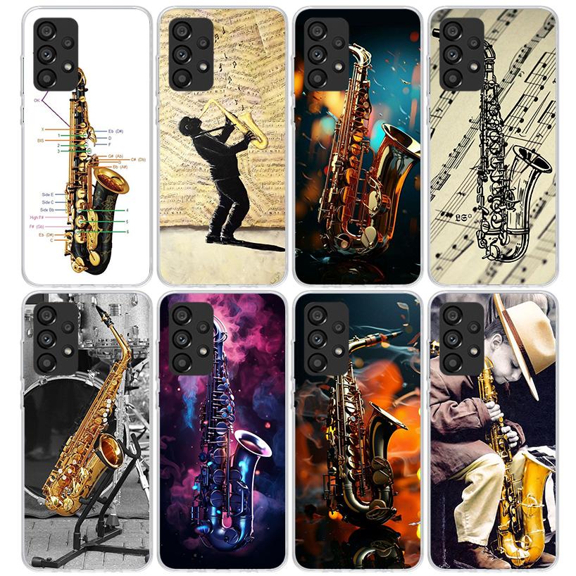 Music Saxophone Instrument Phone Case For Samsung Galaxy A12 A52S A42 A32 A22 A51 A50 Note 20 Ultra 10 S10 Plus A71 A70 A31 A30