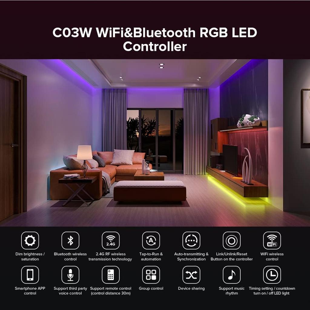 SEZO C03W WiFi Bluetooth RGB LED Strip Controller Group Control Support Tuya Smart Life APP/Voice Control Compatible with LM091 LM096 LM007 LM097 RGB