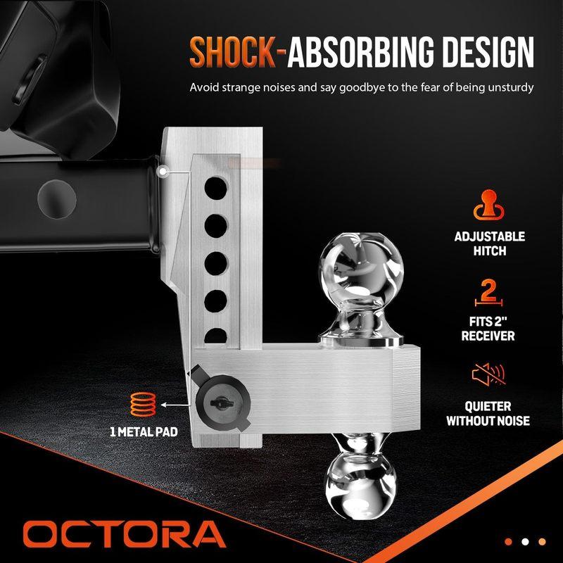 Adjustable Aluminum Tow Hitch for 2-Inch Receiver, 6-Inch Drop/Rise, 12,500 LBS GTW with Anti-Theft Locking Pins