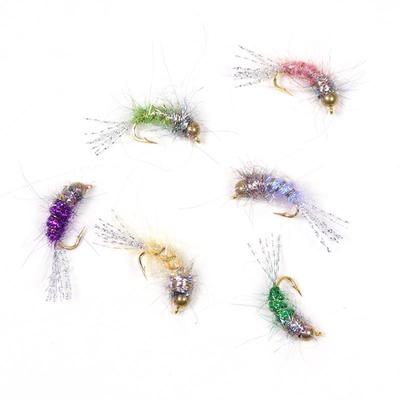 12PCS #12 Bead Head Nymphs Pink Blue Pearl Olive Purple Trout Fishing Nymph Flies