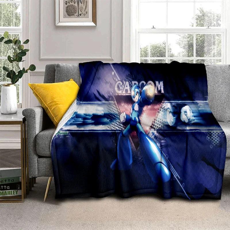 Koc Kreskówkowy Retro Gry Megaman Rockman, Miękki Koc do Rzucania do Domu Sypialni Łóżka Sofy Pikniku Podróży Biura Koc Okrywowy dla Dzieci