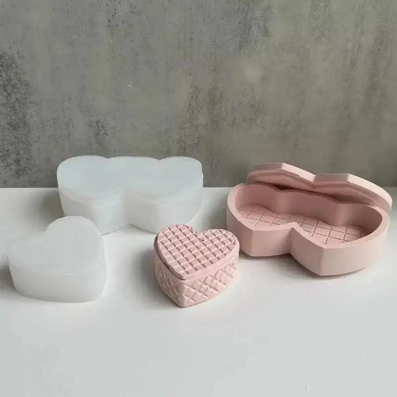 1 Pcs Heart Shaped Jewelry Storage Tray Gypsum Molds Love Grid Storage Box Silicone Mold Kitchen Baking Chocolate Mould