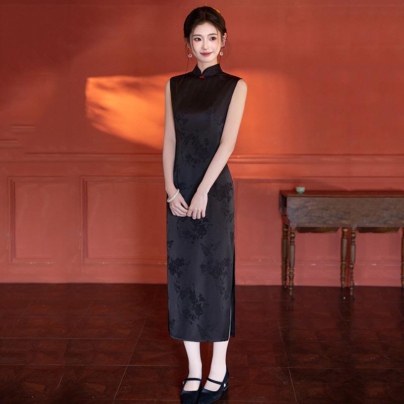 Sleeveless black national style new Chinese long improved cheongsam 1011 new young women's high-end dress summer