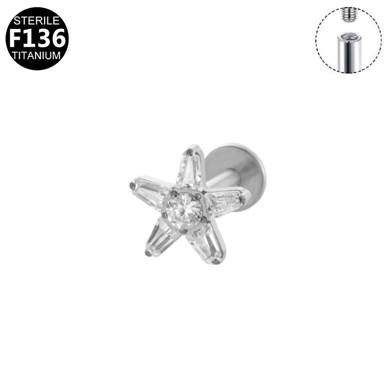 Titanium Alloy Zirconia Heart Lightning Piercing Stud with Internal Thread