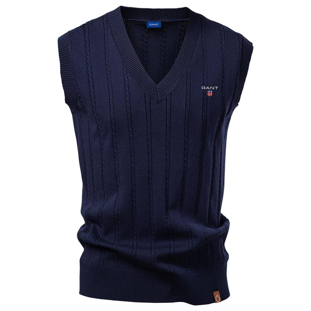 

Gant Embroidery Autumn/Winter 2025 European Size V-neck Fried Dough Twists Sweater Vest for Men s Business Sweater Waistcoat XXL темно-синього кольору