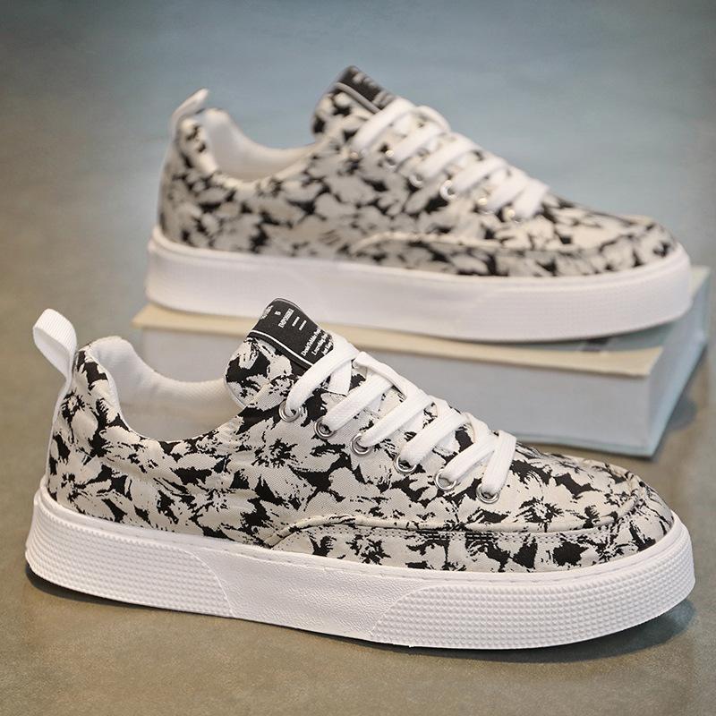 Summer New Versatile Printed Breathable Canvas Shoes Men's Versatile Breathable Lightweight Student Casual Low-top Board Shoes