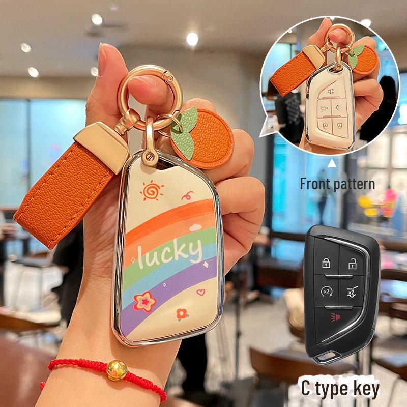 Cadillac CT5 Rainbow Cartoon Pattern Key Cover: Full Package TPU Protective Shell for XT5/XT4/XT6 Model.