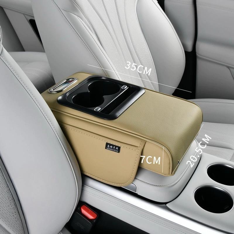Portable Armrest Box Booster Pad With Usb Port Multi-Function Car Tissue Box Center Armrest Box Storage With Water Cup Holder