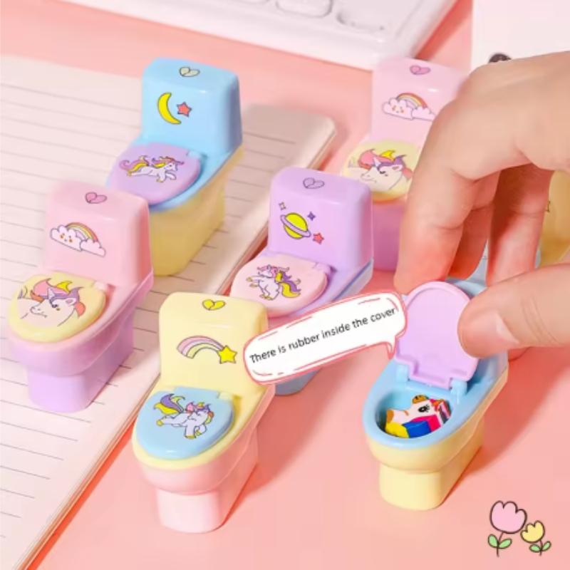 1pcs/3pcs Pencil Sharpener Creative Toilet Shape Cartoon Unicorn School Supplies Gift Accessories Back To School
