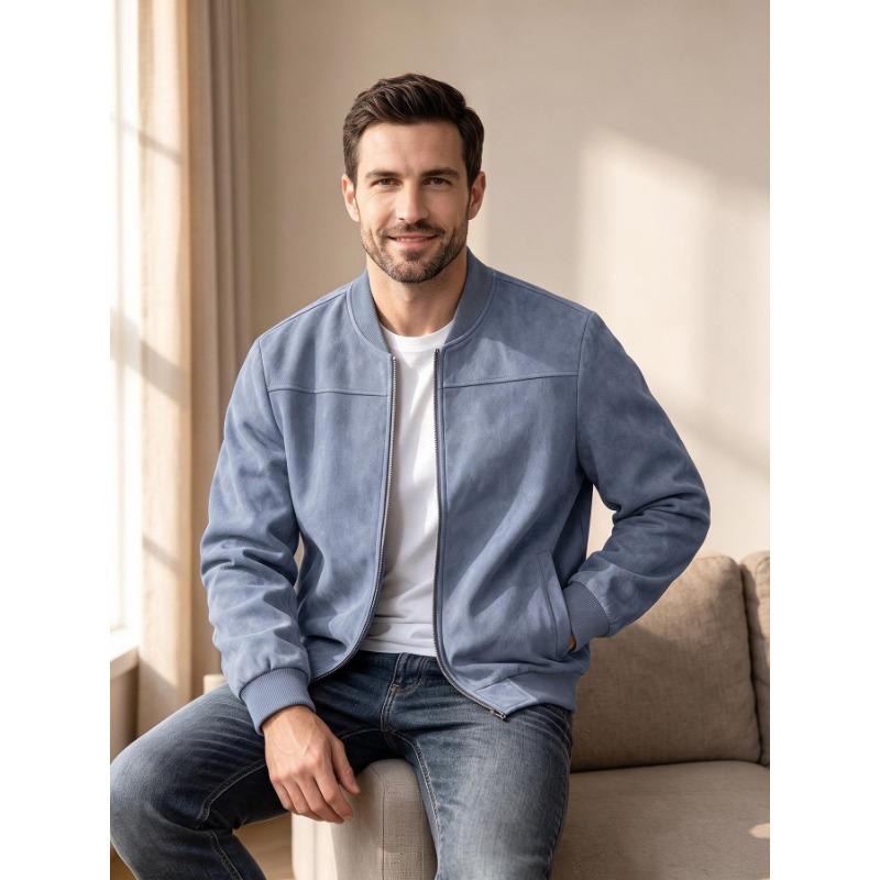 Men S Casual Autumn Winter Large Size Suede Bomber Jacket Long Sleeve Coat