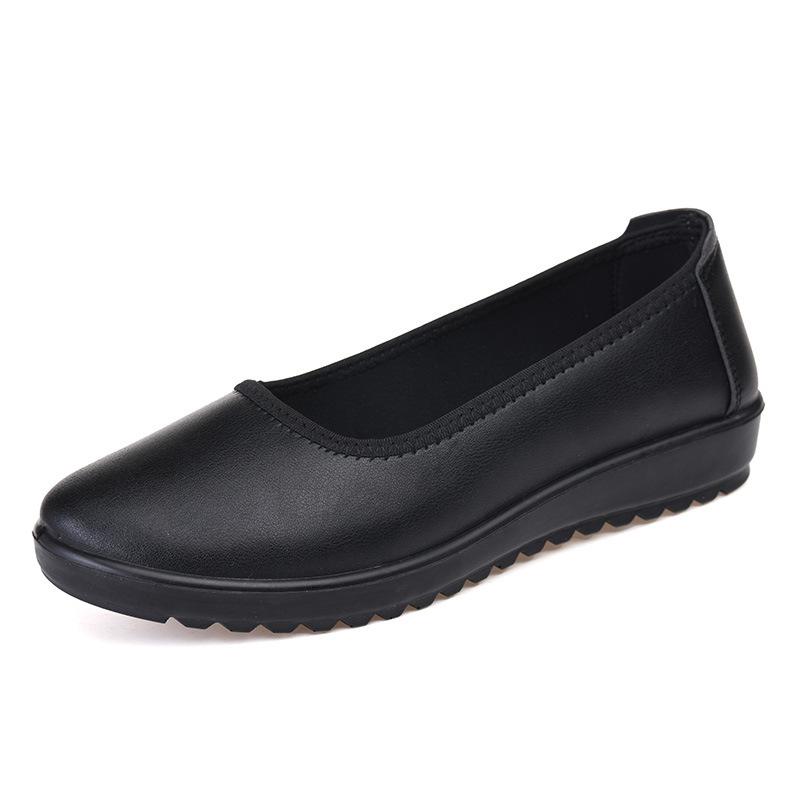 Spring and autumn flat-soled single shoes professional leather shoes flat-heeled shoes round-toed soft-soled shoes