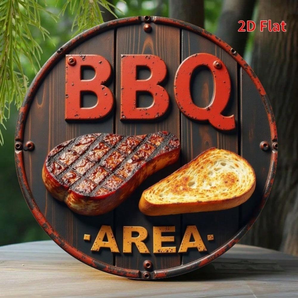 Vintage Metal BBQ Sign Rustic Wall Decor Grilling Kitchen Garden Garage