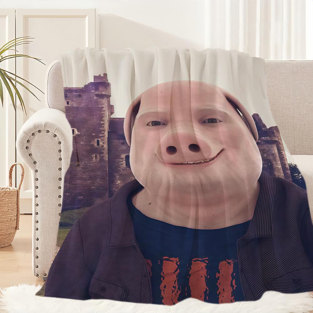 John Pork Smiling Pig is Calling Blanket Blanket for Couch Sofa Travel Home Picni Flannel Blanket birthday gift Warm Comfortable