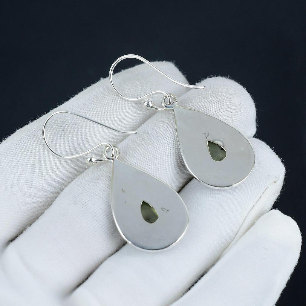 Natürliche Prehnit Edelstein Ohrringe, 925 Sterlingsilber Ohrring, Handgefertigter Boho Silber Schmuck Hängeohrringe, Jubiläumsgeschenk
