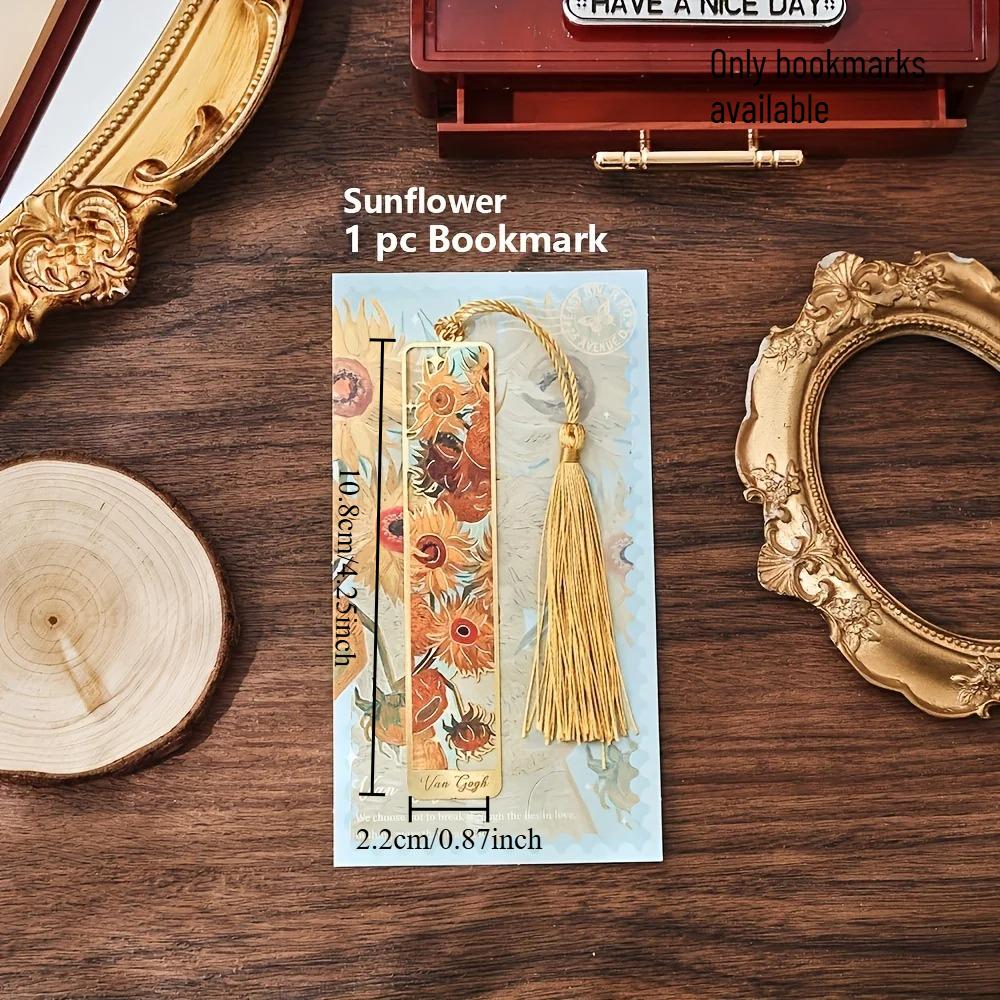 1pcs Oil Painting Metal Hollowed Out Bookmark Famous Painting Student Creative Commemorative Gift Tassel Bookmark