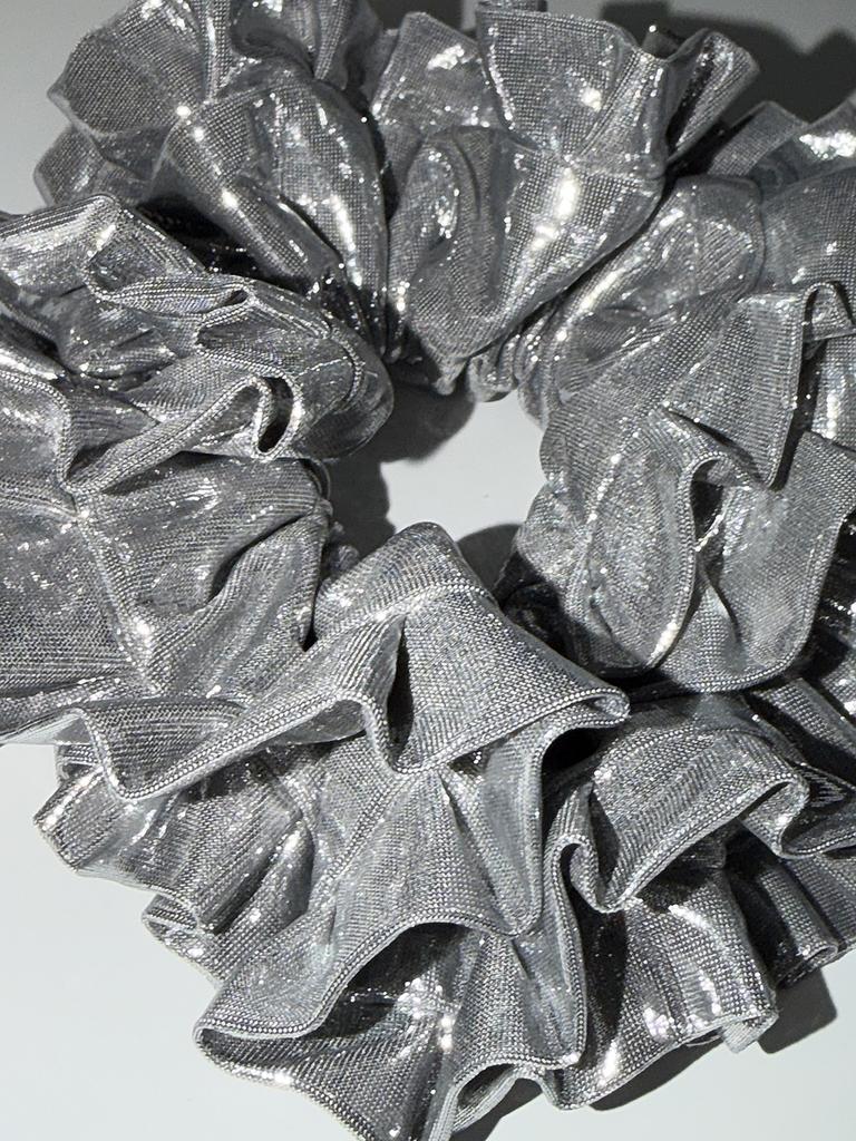 Mosxe Double Frill Silver Scrunchie