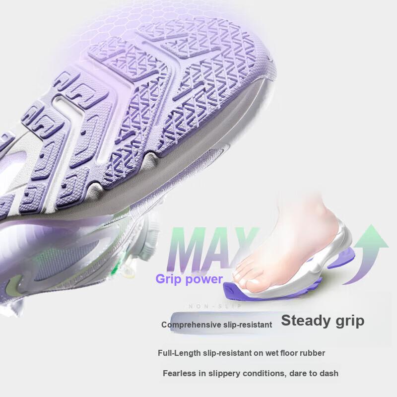 Anta Monthly Slip Resistant Durable Low Top Running Shoes Kids Sneakers White Purple 322325518H-2