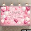 2D Cute Pink Heart Glitter Happy Birthday Backdrop Banner Party Decoration