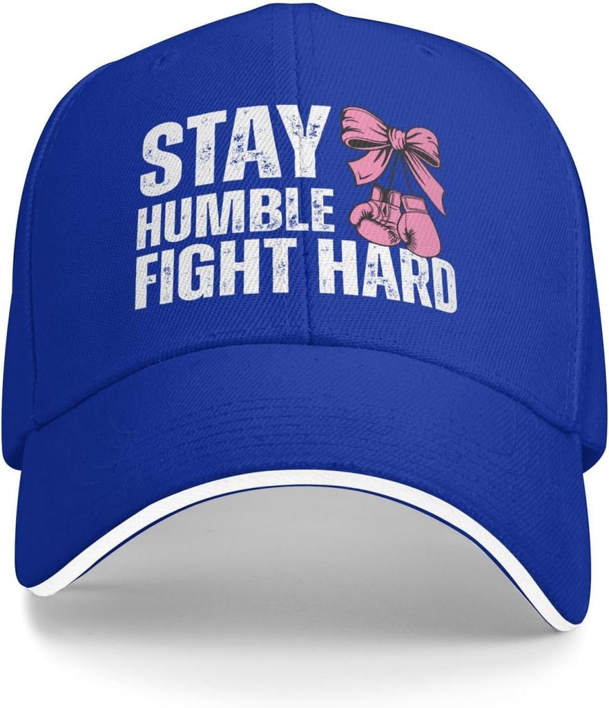Stay Humble Fight Hard Pink Ribbon Boxing Gloves Baseball Cap Adjustable Polyester Trucker Hat for Adults